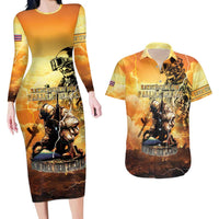 Hawaii Memorial Day Couples Matching Long Sleeve Bodycon Dress and Hawaiian Shirt Remember Their Sacrifice LT05 Yellow - Polynesian Pride