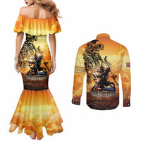 Hawaii Memorial Day Couples Matching Mermaid Dress and Long Sleeve Button Shirt Remember Their Sacrifice LT05 - Polynesian Pride