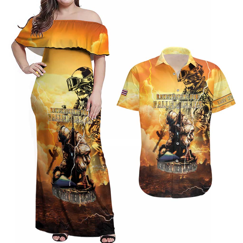 Hawaii Memorial Day Couples Matching Off Shoulder Maxi Dress and Hawaiian Shirt Remember Their Sacrifice