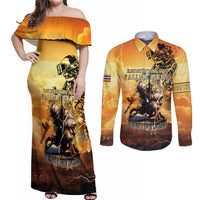 Hawaii Memorial Day Couples Matching Off Shoulder Maxi Dress and Long Sleeve Button Shirt Remember Their Sacrifice LT05 Yellow - Polynesian Pride