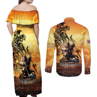 Hawaii Memorial Day Couples Matching Off Shoulder Maxi Dress and Long Sleeve Button Shirt Remember Their Sacrifice LT05 - Polynesian Pride