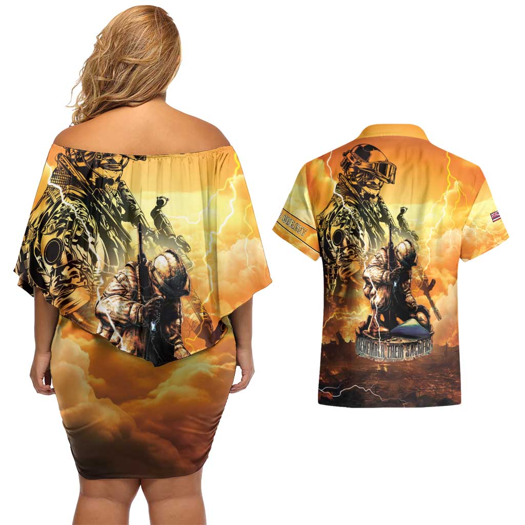 Hawaii Memorial Day Couples Matching Off Shoulder Short Dress and Hawaiian Shirt Remember Their Sacrifice LT05 - Polynesian Pride