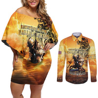 Hawaii Memorial Day Couples Matching Off Shoulder Short Dress and Long Sleeve Button Shirt Remember Their Sacrifice LT05 Yellow - Polynesian Pride