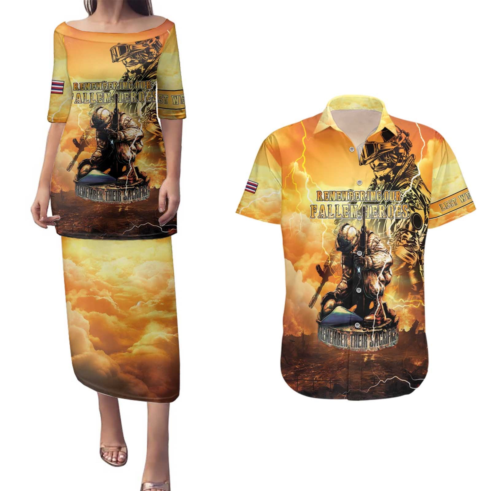 Hawaii Memorial Day Couples Matching Puletasi and Hawaiian Shirt Remember Their Sacrifice LT05 Yellow - Polynesian Pride