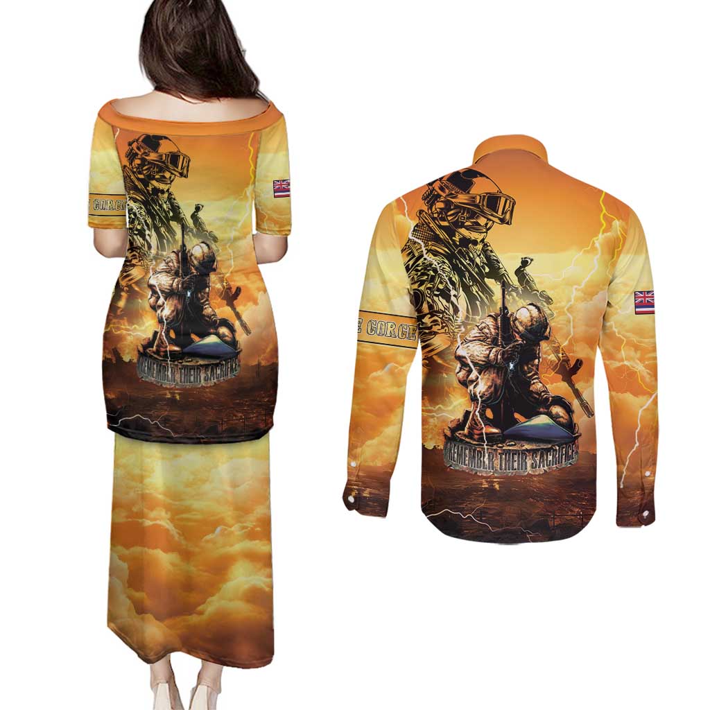 Hawaii Memorial Day Couples Matching Puletasi and Long Sleeve Button Shirt Remember Their Sacrifice LT05 - Polynesian Pride