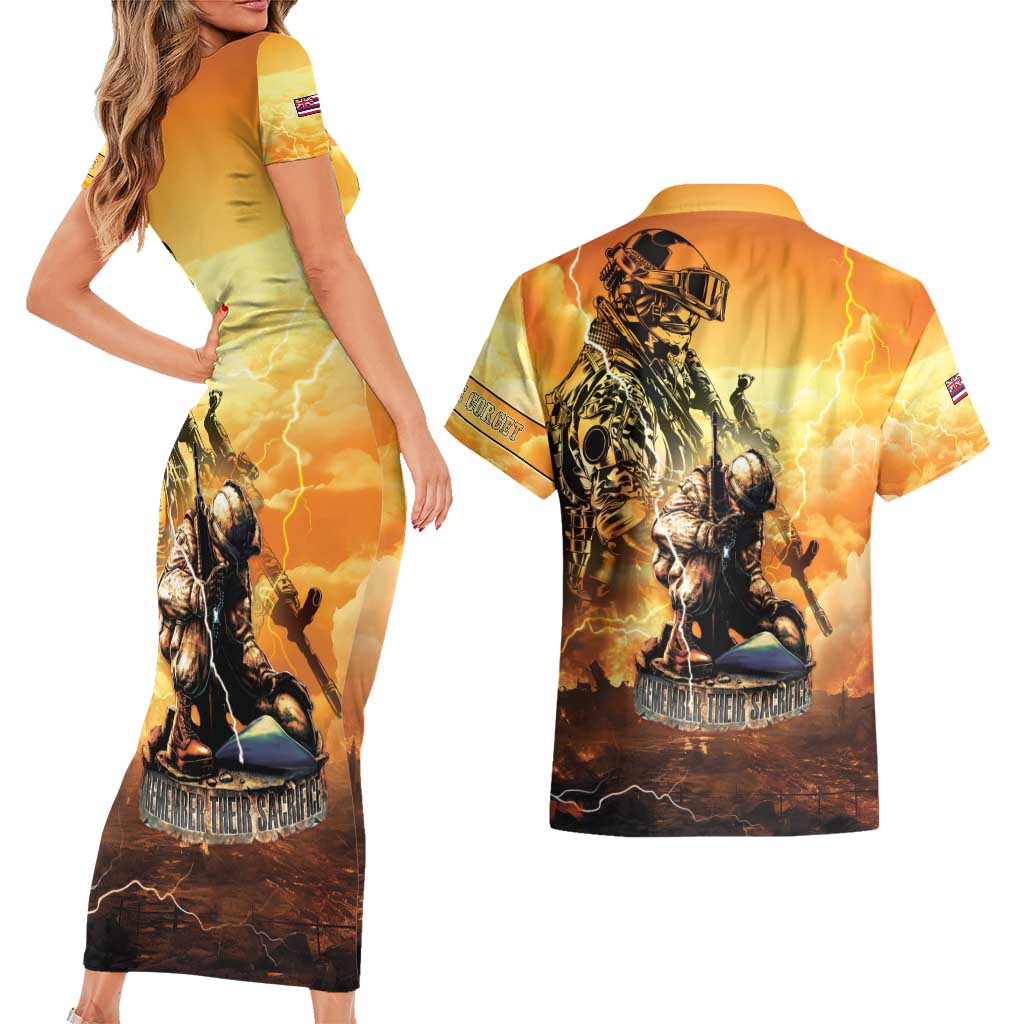 Hawaii Memorial Day Couples Matching Short Sleeve Bodycon Dress and Hawaiian Shirt Remember Their Sacrifice LT05 - Polynesian Pride