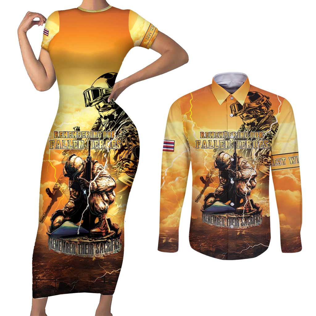 Hawaii Memorial Day Couples Matching Short Sleeve Bodycon Dress and Long Sleeve Button Shirt Remember Their Sacrifice