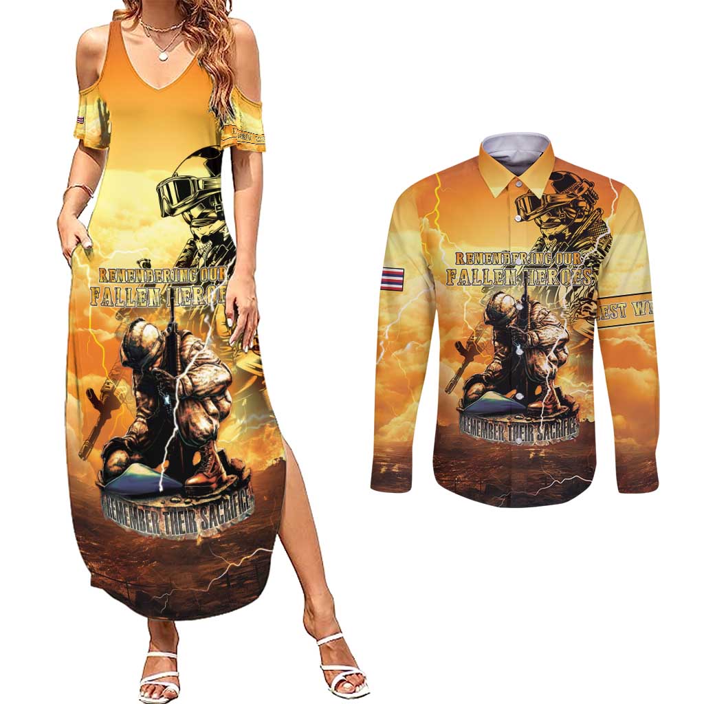 Hawaii Memorial Day Couples Matching Summer Maxi Dress and Long Sleeve Button Shirt Remember Their Sacrifice