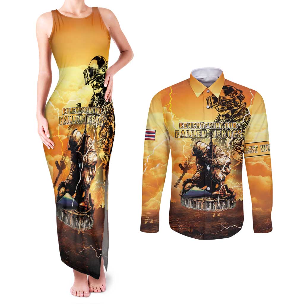 Hawaii Memorial Day Couples Matching Tank Maxi Dress and Long Sleeve Button Shirt Remember Their Sacrifice
