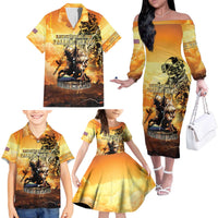 Hawaii Memorial Day Family Matching Off The Shoulder Long Sleeve Dress and Hawaiian Shirt Remember Their Sacrifice