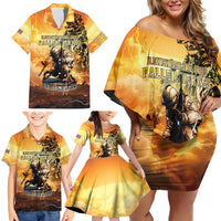 Hawaii Memorial Day Family Matching Off Shoulder Short Dress and Hawaiian Shirt Remember Their Sacrifice