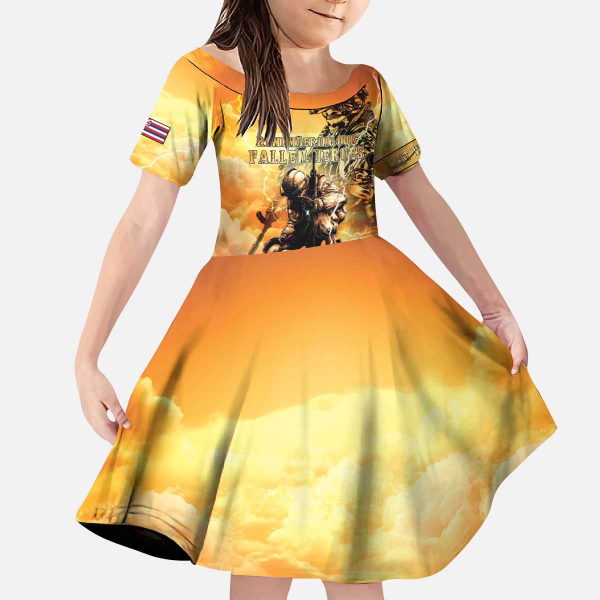 Hawaii Memorial Day Kid Short Sleeve Dress Remember Their Sacrifice LT05 KID Yellow - Polynesian Pride