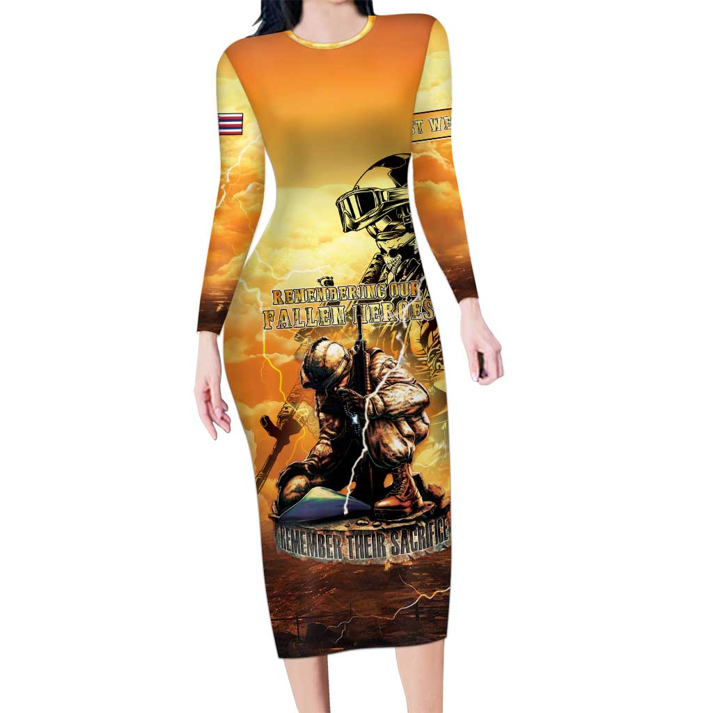 Hawaii Memorial Day Long Sleeve Bodycon Dress Remember Their Sacrifice