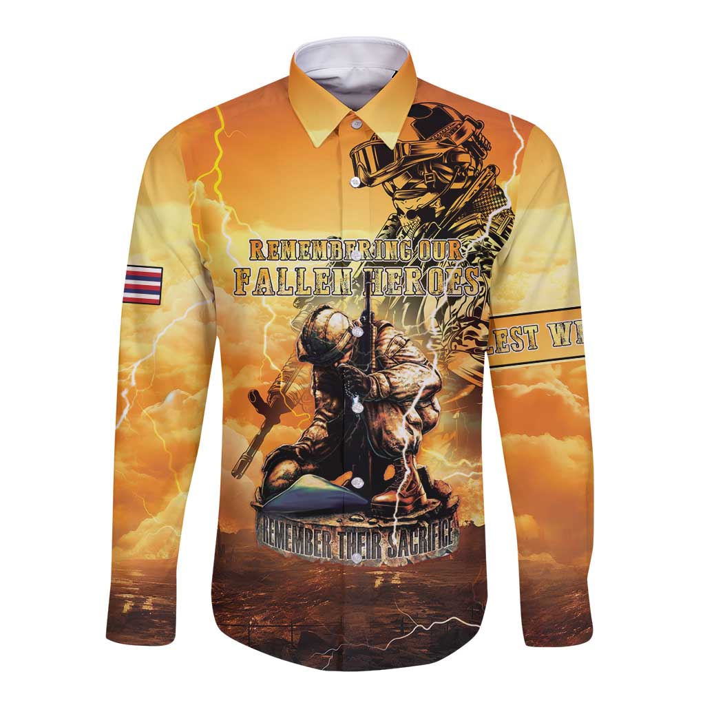 Hawaii Memorial Day Long Sleeve Button Shirt Remember Their Sacrifice LT05 Unisex Yellow - Polynesian Pride