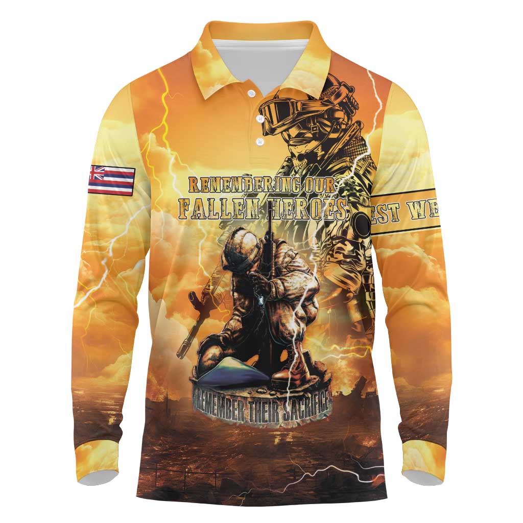 Hawaii Memorial Day Long Sleeve Polo Shirt Remember Their Sacrifice