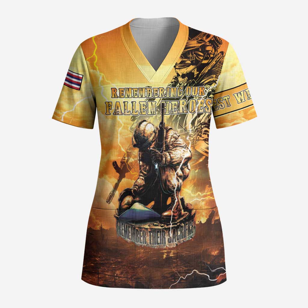 Hawaii Memorial Day Scrub Top Remember Their Sacrifice - Polynesian Pride