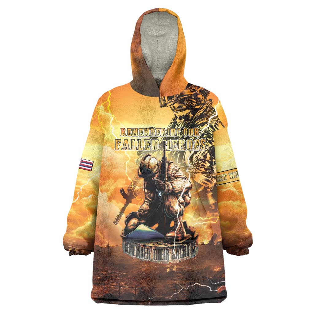 Hawaii Memorial Day Wearable Blanket Hoodie Remember Their Sacrifice LT05 One Size Yellow - Polynesian Pride