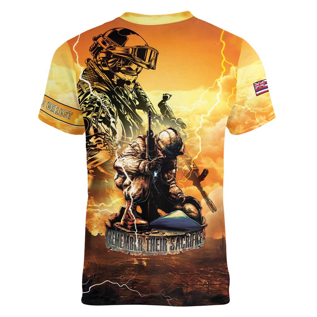 Hawaii Memorial Day Women V-Neck T-Shirt Remember Their Sacrifice