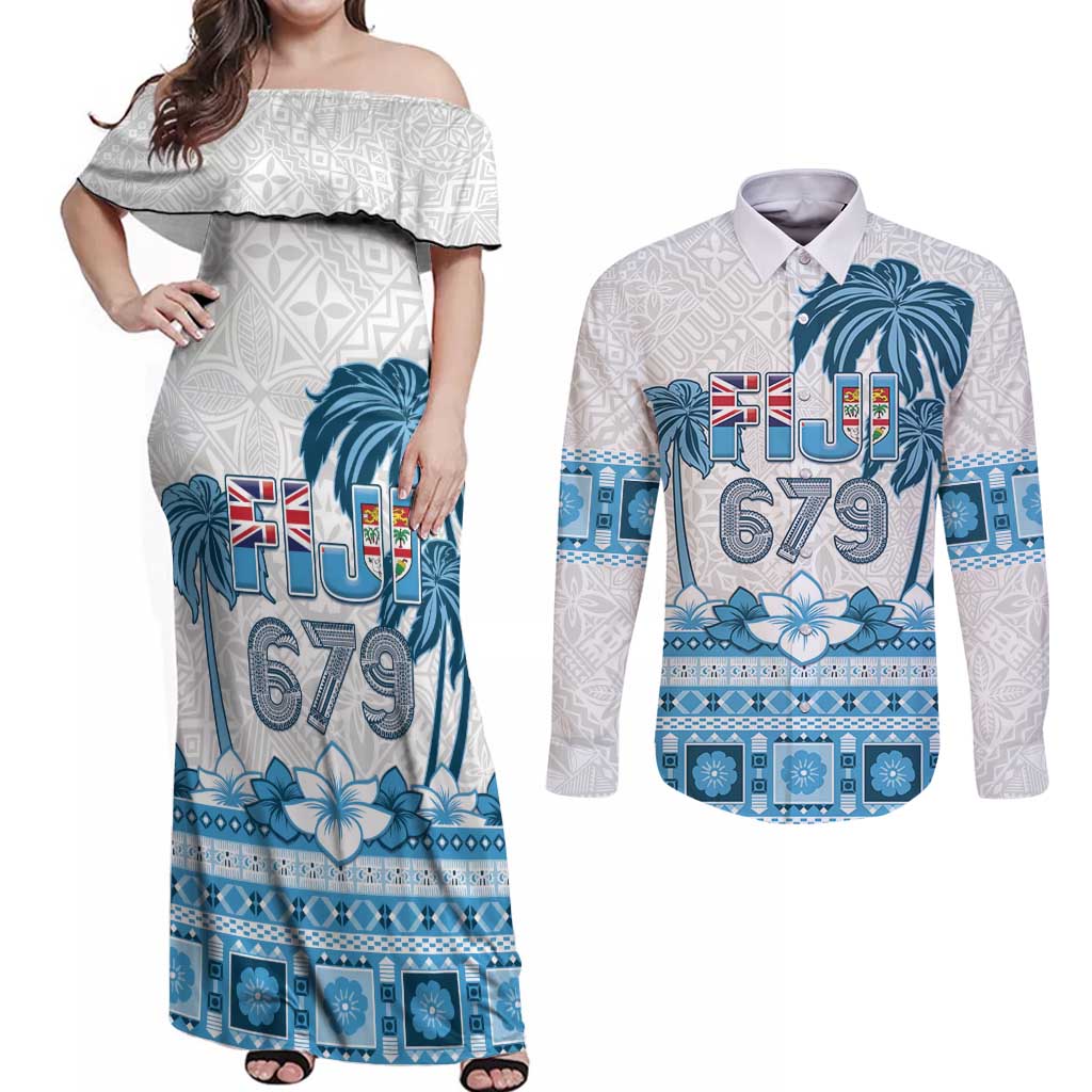 Fiji 679 Constitution Day Couples Matching Off Shoulder Maxi Dress and Long Sleeve Button Shirt Fijian Tapa Pattern