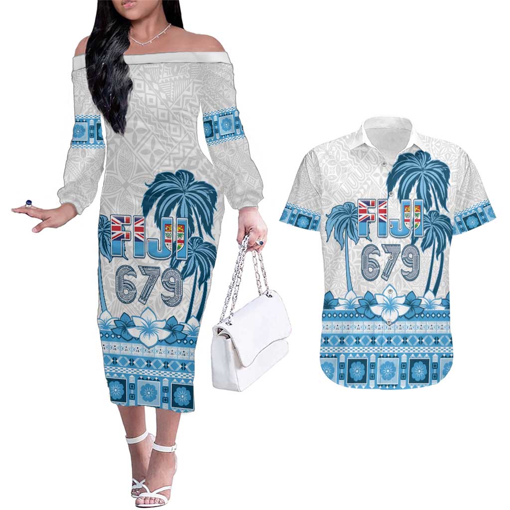 Fiji 679 Constitution Day Couples Matching Off The Shoulder Long Sleeve Dress and Hawaiian Shirt Fijian Tapa Pattern