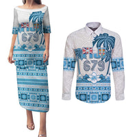 Fiji 679 Constitution Day Couples Matching Puletasi and Long Sleeve Button Shirt Fijian Tapa Pattern