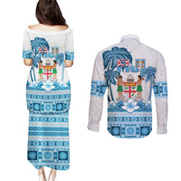 Fiji 679 Constitution Day Couples Matching Puletasi and Long Sleeve Button Shirt Fijian Tapa Pattern