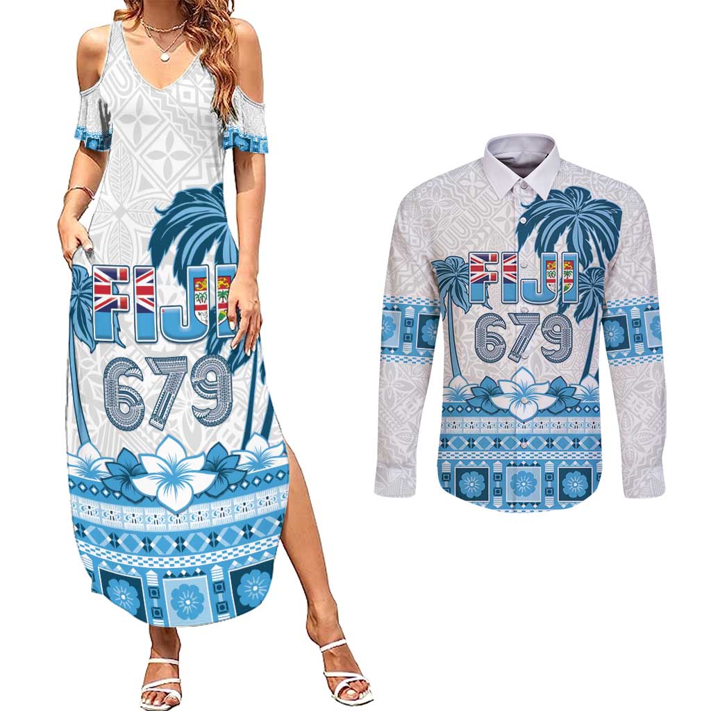 Fiji 679 Constitution Day Couples Matching Summer Maxi Dress and Long Sleeve Button Shirt Fijian Tapa Pattern
