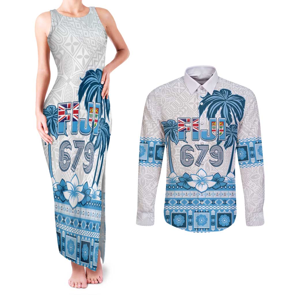 Fiji 679 Constitution Day Couples Matching Tank Maxi Dress and Long Sleeve Button Shirt Fijian Tapa Pattern