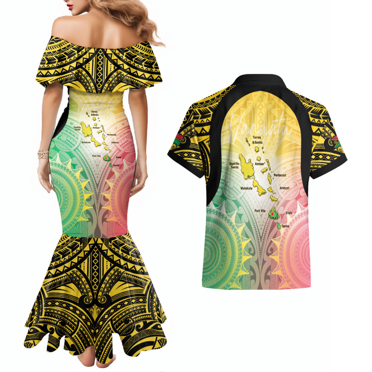 Vanuatu Independence Day Couples Matching Mermaid Dress and Hawaiian Shirt The Untouched Paradise