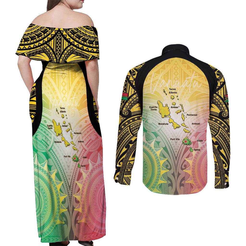 Vanuatu Independence Day Couples Matching Off Shoulder Maxi Dress and Long Sleeve Button Shirt The Untouched Paradise