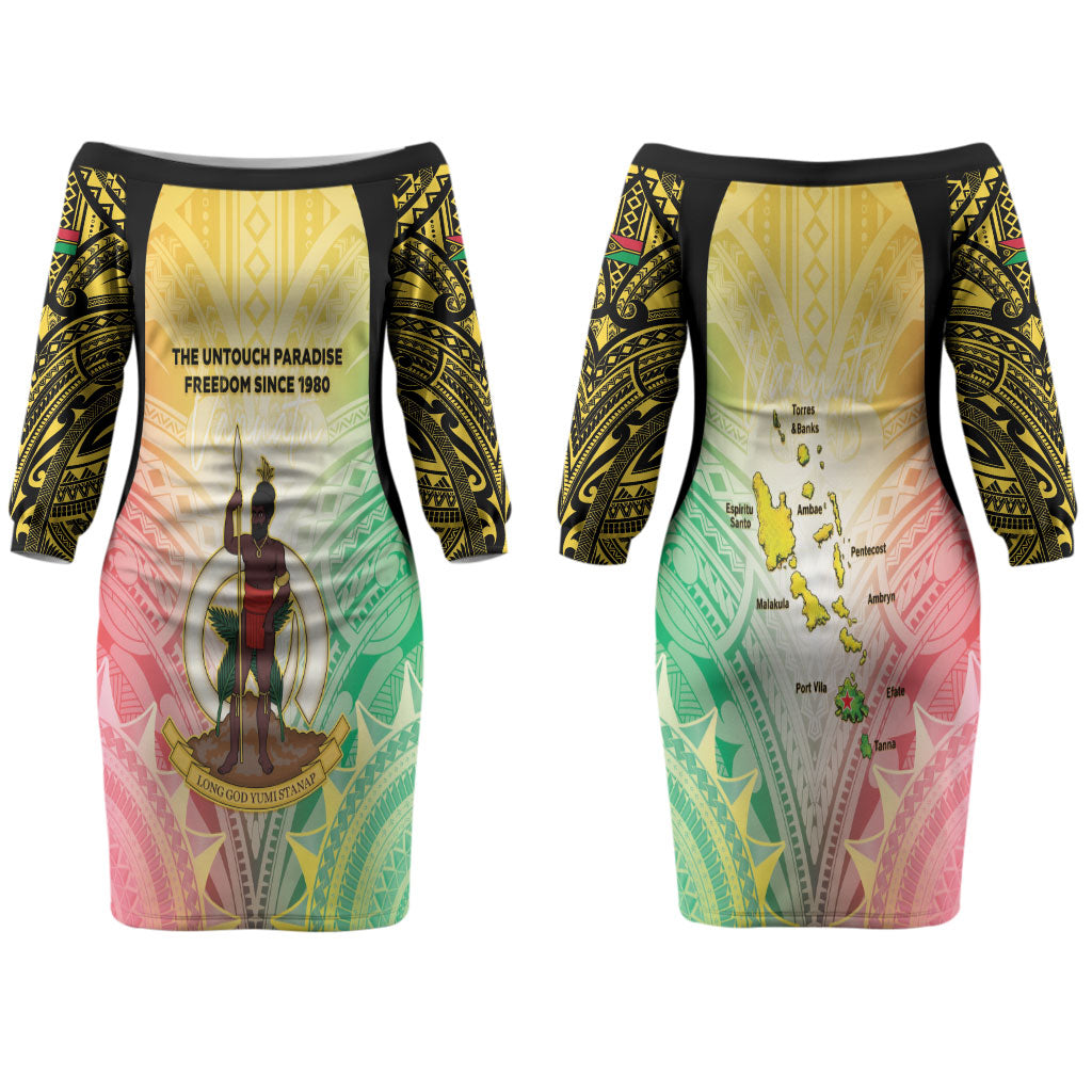 Vanuatu Independence Day Couples Matching Off The Shoulder Long Sleeve Dress and Long Sleeve Button Shirt The Untouched Paradise LT05 - Polynesian Pride