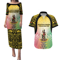 Vanuatu Independence Day Couples Matching Puletasi and Hawaiian Shirt The Untouched Paradise