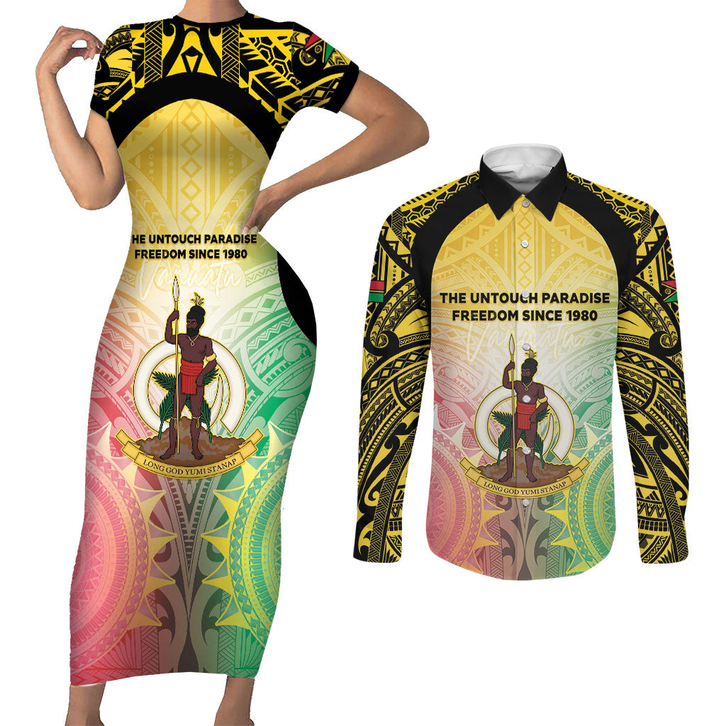 Vanuatu Independence Day Couples Matching Short Sleeve Bodycon Dress and Long Sleeve Button Shirt The Untouched Paradise
