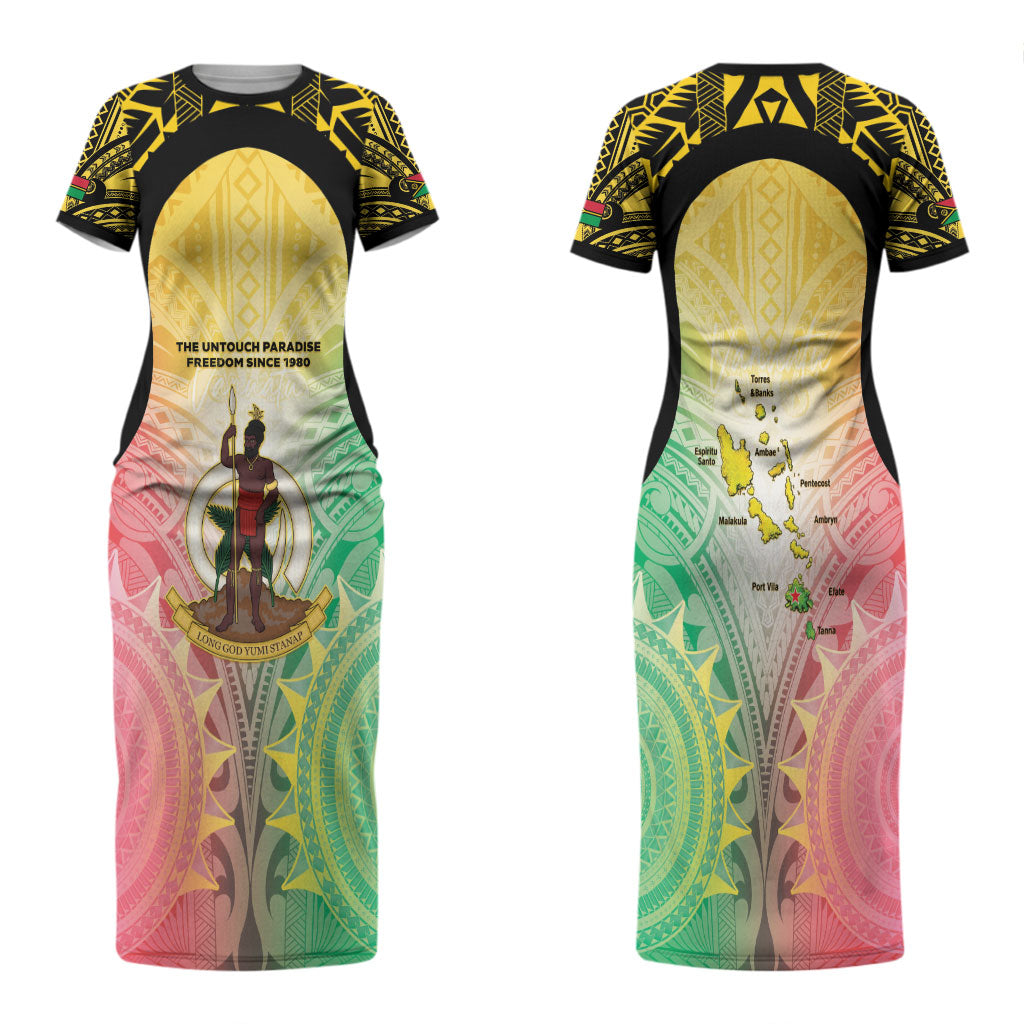 Vanuatu Independence Day Couples Matching Short Sleeve Bodycon Dress and Long Sleeve Button Shirt The Untouched Paradise LT05 - Polynesian Pride