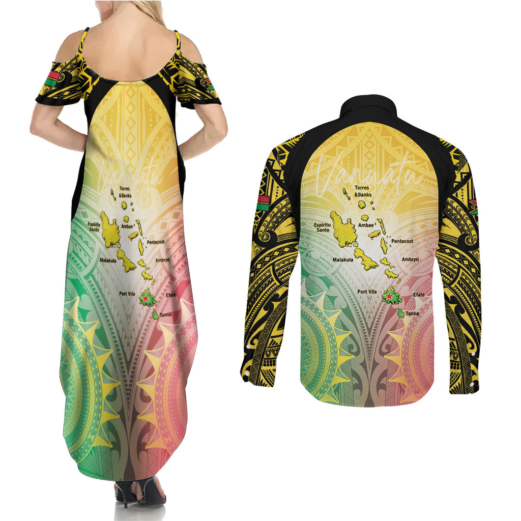 Vanuatu Independence Day Couples Matching Summer Maxi Dress and Long Sleeve Button Shirt The Untouched Paradise