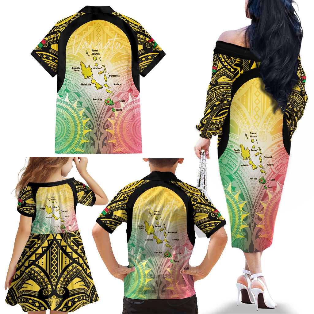 Vanuatu Independence Day Family Matching Off The Shoulder Long Sleeve Dress and Hawaiian Shirt The Untouched Paradise