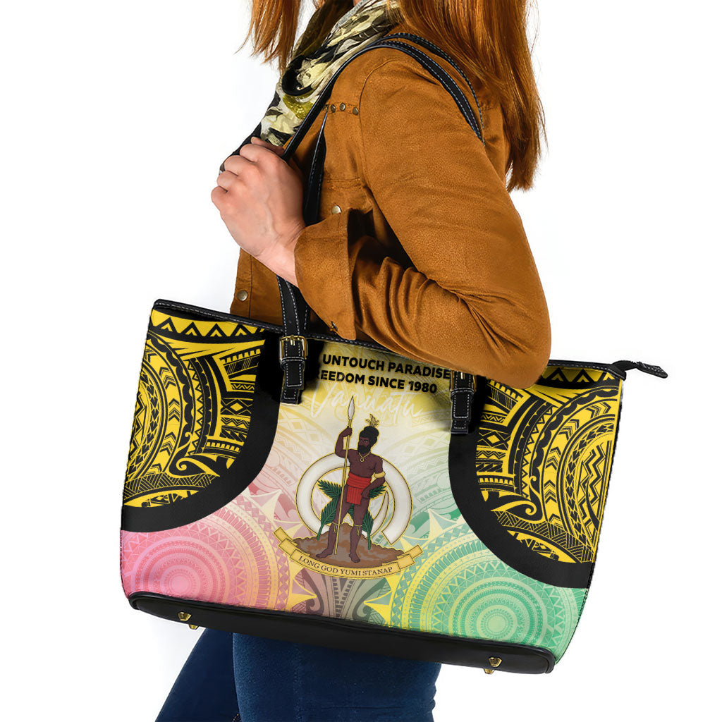Vanuatu Independence Day Leather Tote Bag The Untouched Paradise LT05 Colorful - Polynesian Pride