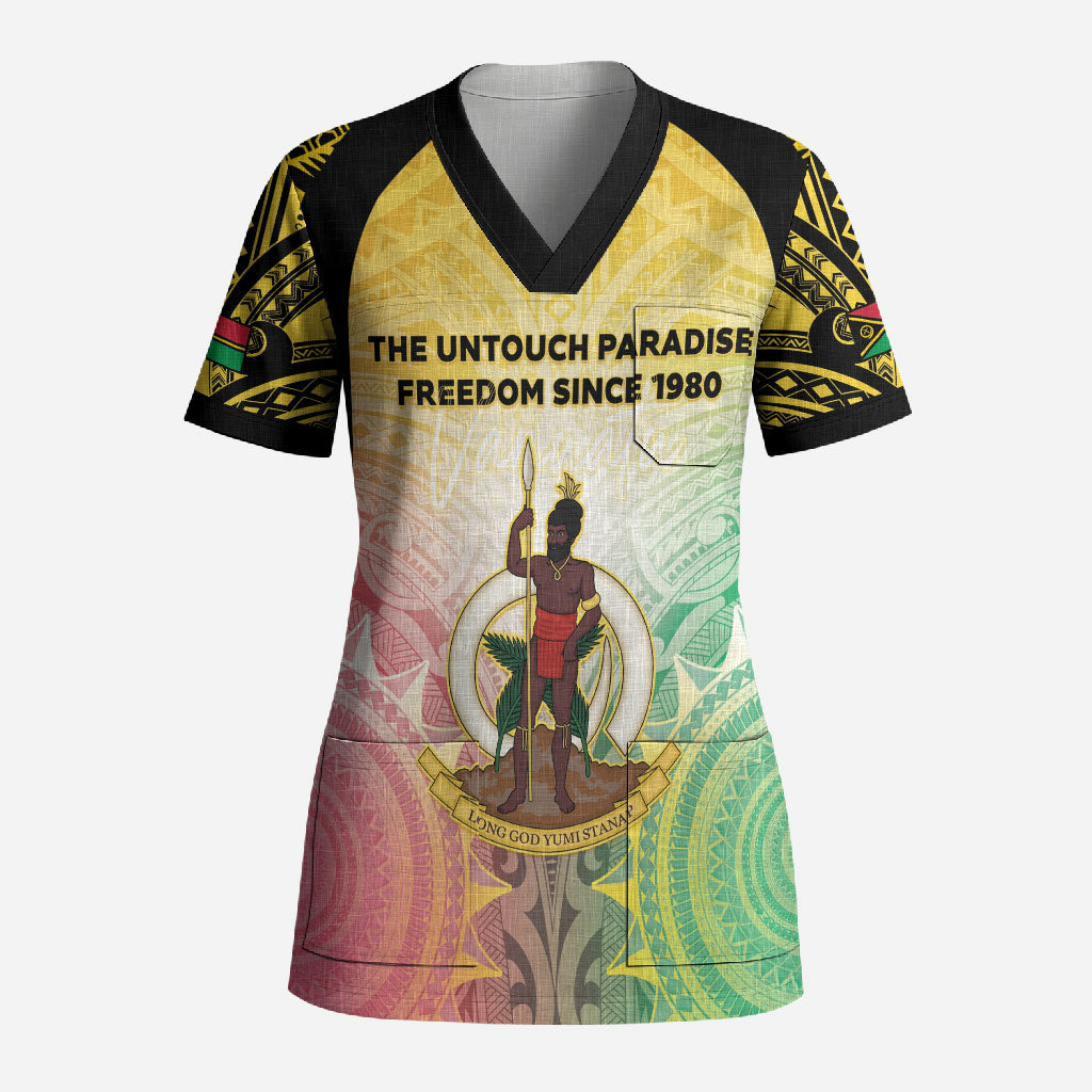 Vanuatu Independence Day Scrub Top The Untouched Paradise LT05 Adult Colorful - Polynesian Pride
