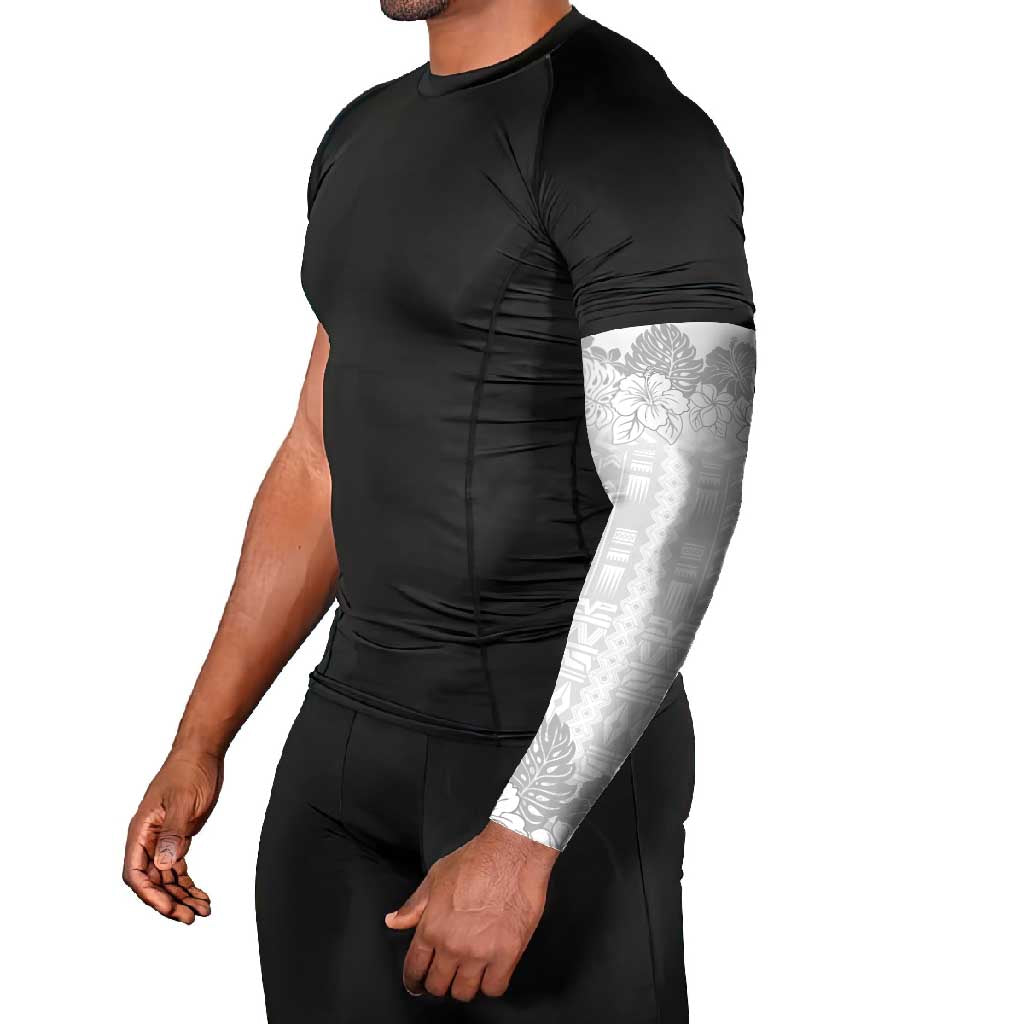 Samoa Lotu Tamaiti Arm Sleeves White Sunday Polynesian Pattern With Tropical Flowers - Polynesian Pride