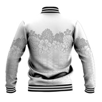 Samoa Lotu Tamaiti Baseball Jacket White Sunday Polynesian Pattern With Tropical Flowers