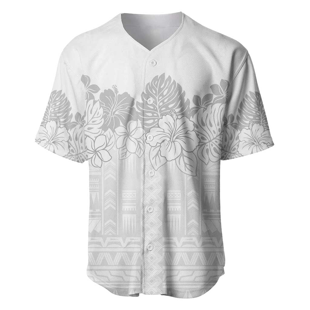 Samoa Lotu Tamaiti Baseball Jersey White Sunday Polynesian Pattern With Tropical Flowers