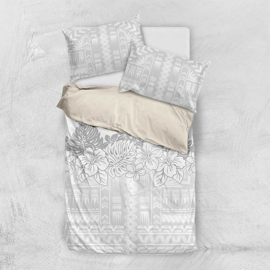 Samoa Lotu Tamaiti Bedding Set White Sunday Polynesian Pattern With Tropical Flowers
