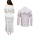 Samoa Lotu Tamaiti Couples Matching Puletasi and Long Sleeve Button Shirt White Sunday Polynesian Pattern With Tropical Flowers