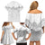 Samoa Lotu Tamaiti Family Matching Off Shoulder Short Dress and Hawaiian Shirt White Sunday Polynesian Pattern With Tropical Flowers