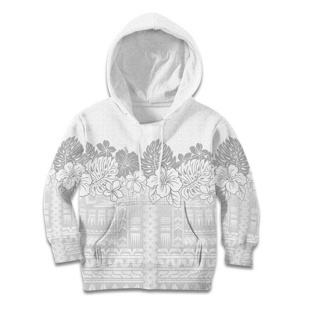 Samoa Lotu Tamaiti Kid Hoodie White Sunday Polynesian Pattern With Tropical Flowers