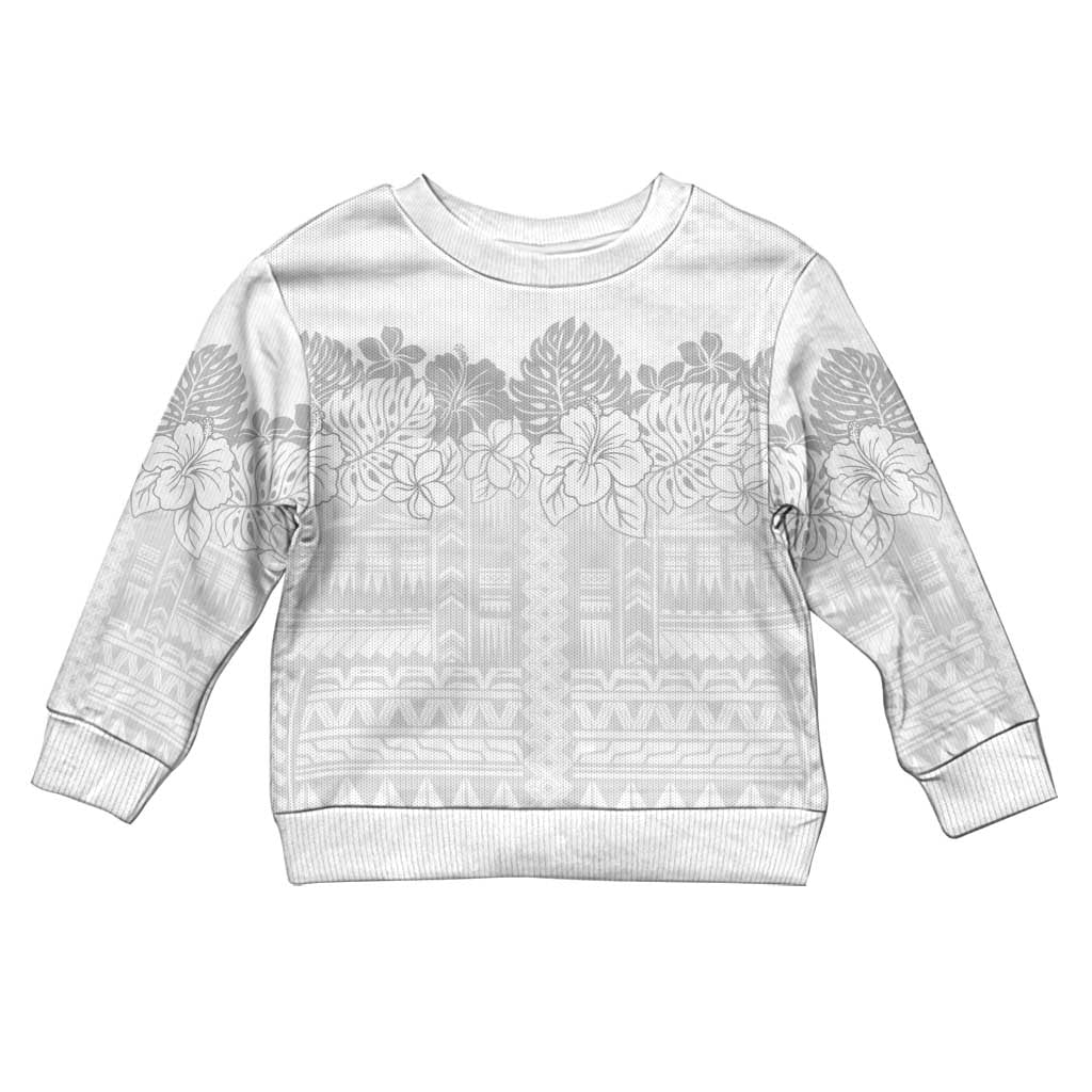 Samoa Lotu Tamaiti Kid Ugly Christmas Sweater White Sunday Polynesian Pattern With Tropical Flowers