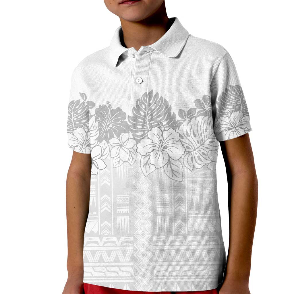 Samoa Lotu Tamaiti Kid Polo Shirt White Sunday Polynesian Pattern With Tropical Flowers