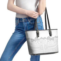 Samoa Lotu Tamaiti Leather Tote Bag White Sunday Polynesian Pattern With Tropical Flowers