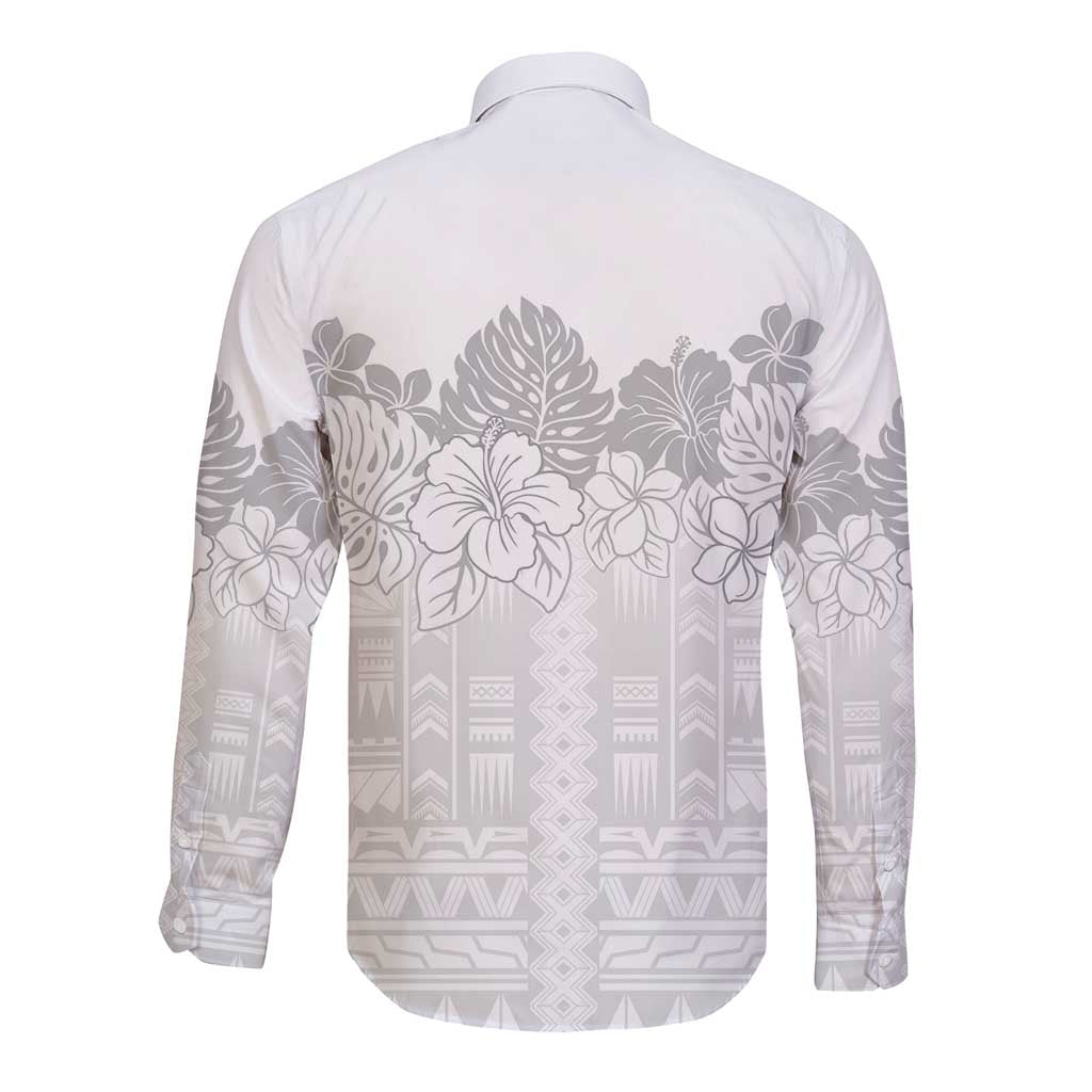 Samoa Lotu Tamaiti Long Sleeve Button Shirt White Sunday Polynesian Pattern With Tropical Flowers