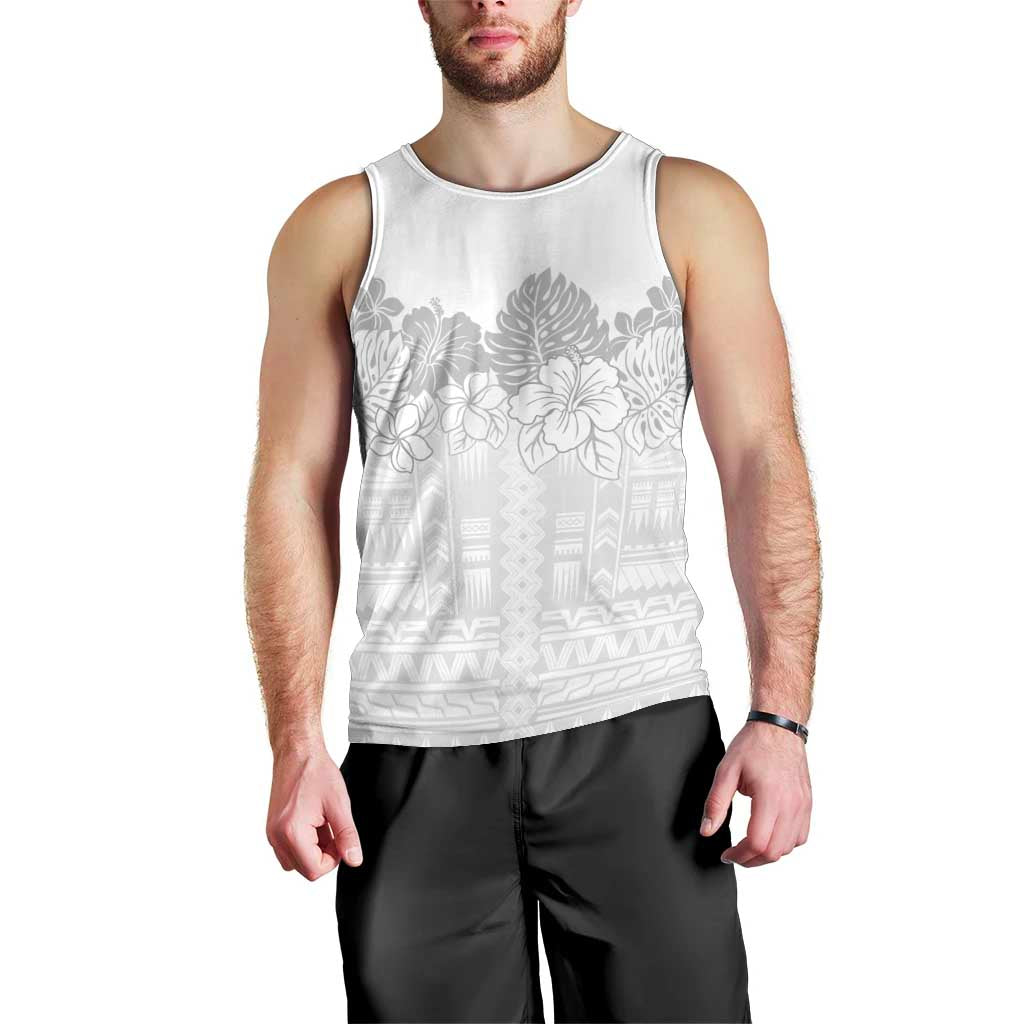 Samoa Lotu Tamaiti Men Tank Top White Sunday Polynesian Pattern With Tropical Flowers